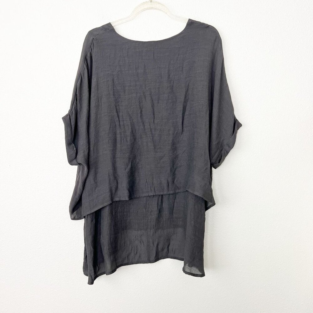 Umgee Womens Medium Gray Layered Tunic Dolman Top Boho